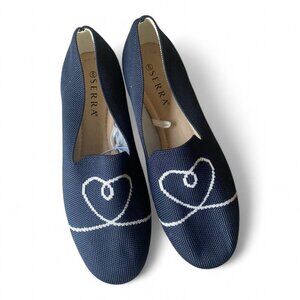 Serra Navy Blue Woven Slip On Heart Flats Shoes Round Toe Ballet Fabric Comfy 8